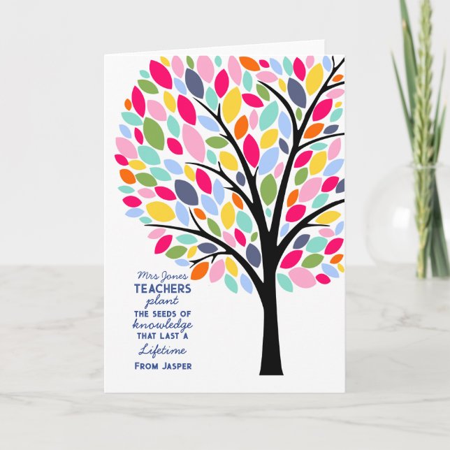 Bright colourful apple Teacher tree thank you Karte (Vorderseite)