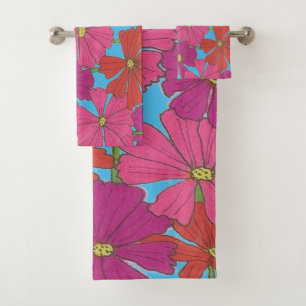 Bright Cosmos Floral Imprimer sur Bleu