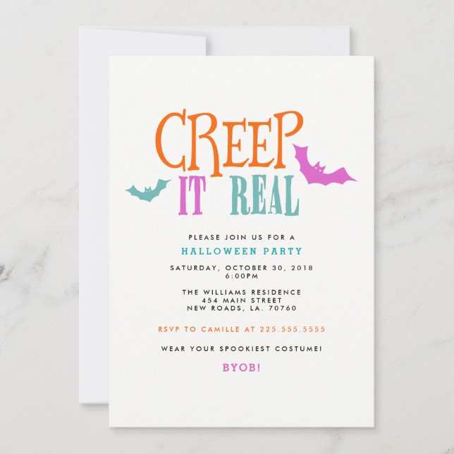Bright Creep It Real Halloween Party Invitation (Devant)