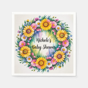 Bright Daisis and Wildblumen Girl Baby Shower Serviette