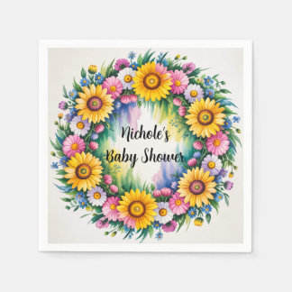 Bright Daisis and Wildblumen Girl Baby Shower Serviette