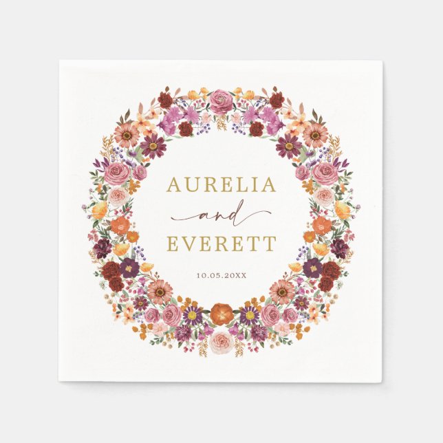 Bright Fall Wildblume Garden Wreath Wedding Serviette (Vorderseite)
