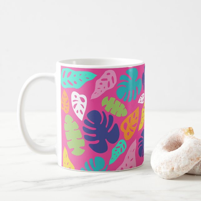 Bright farbenfrohe Tropical Summer Blätter Muster Kaffeetasse (Mit Donut)