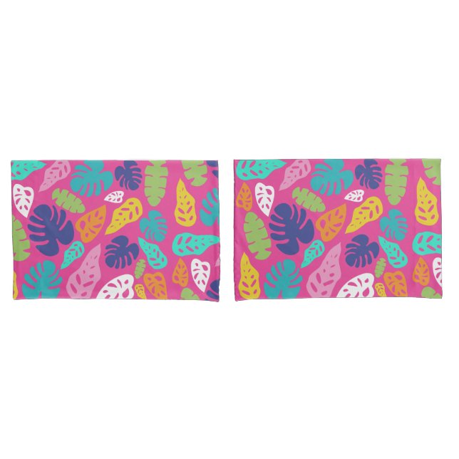 Bright farbenfrohe Tropical Summer Blätter Muster Kissenbezug (Vorderseite-Set)