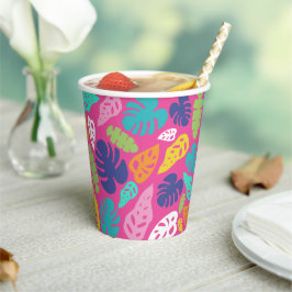 Bright farbenfrohe Tropical Summer Blätter Muster Pappbecher