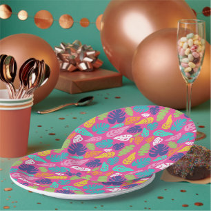 Bright farbenfrohe Tropical Summer Blätter Muster Pappteller
