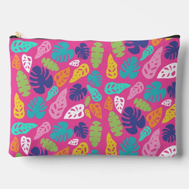 Bright farbenfrohe Tropical Summer Blätter Muster Zubehörtasche (Vorderseite)
