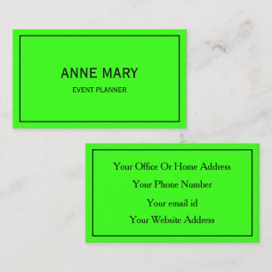 Bright farbenfroher Neon Green Wedding Event Plann Visitenkarte