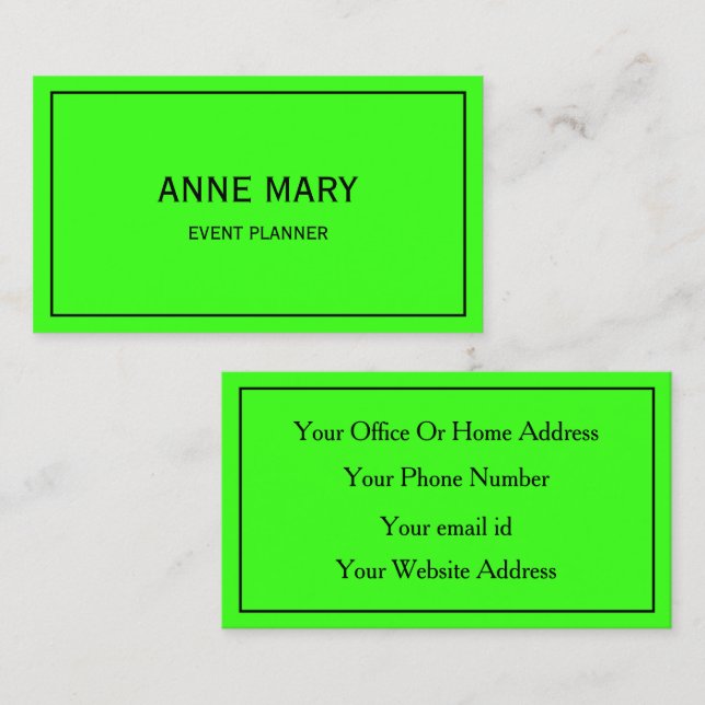 Bright farbenfroher Neon Green Wedding Event Plann Visitenkarte (Vorne/Hinten)