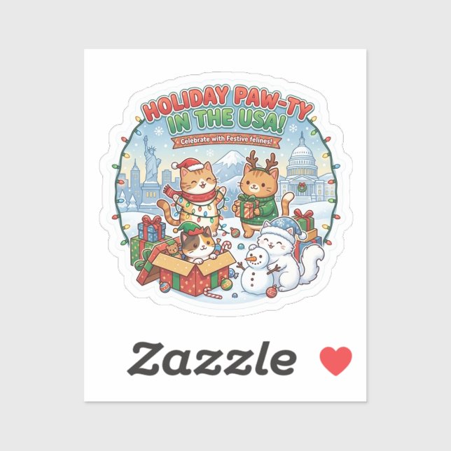 Bright & Festive Meowy Cats – USA Christmas Sticke Aufkleber (Blatt)