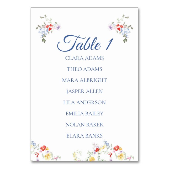 Bright Floral Border Numeric Seating Charts Tischnummer (Vorderseite)