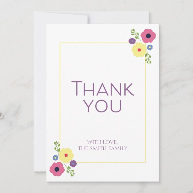 Bright Floral Carte de remerciements pour l'impres (Devant)