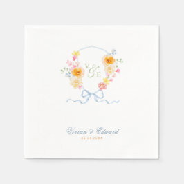 Bright Floral Crest Monogram Spring Wedding Serviette