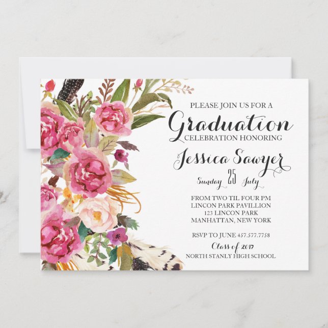 Bright Floral Graduation party Invitation (Devant)