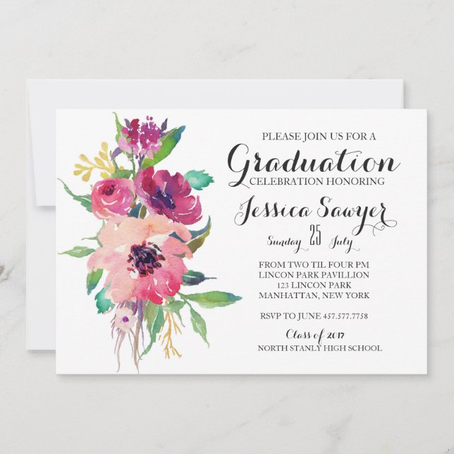 Bright Floral Graduation party Invitation (Devant)