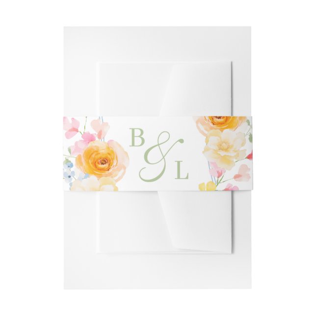 Bright Floral Monogram Spring Wedding Einladungsbanderole (Vorderseite Beispiel)