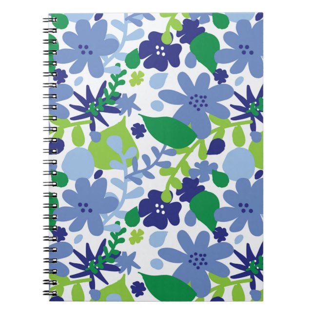 Bright Floral Multi Vert et Carnet Spiral Bleu (Devant)