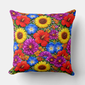 Bright Floral Pattern Sunflower, Poppy & Daisies Kissen