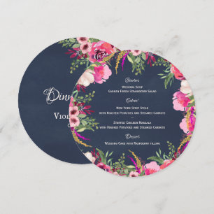 Bright Floral Pink and Navy Round Menu