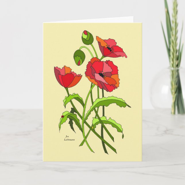Bright Floral Poppies Karte (Vorderseite)