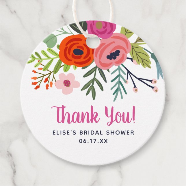 Bright Floral Vielen Dank Brautparty Geschenkanhänger (Vorderseite)