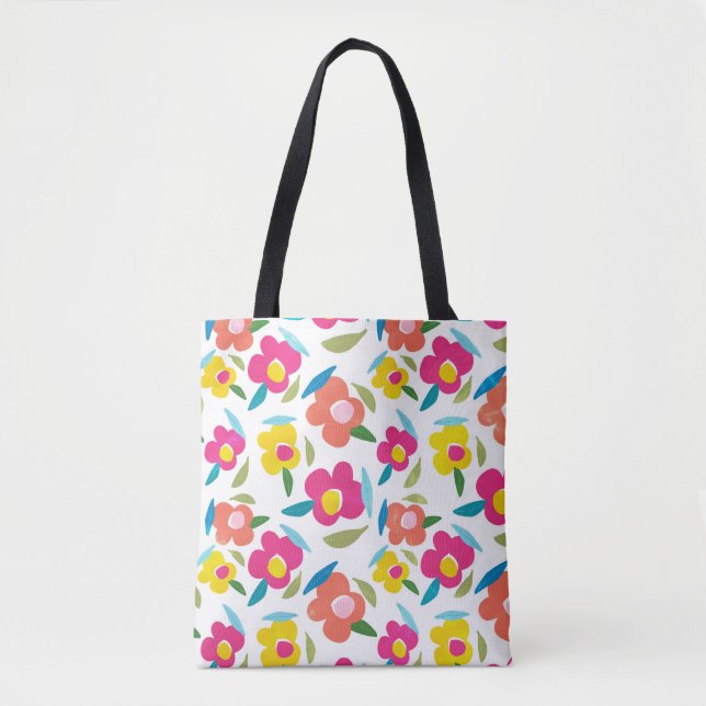 Bright Florals auf Weiß Tasche (Vorderseite)