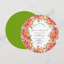 Bright Florals Pink Mix Watercolor Wedding Circle Einladung