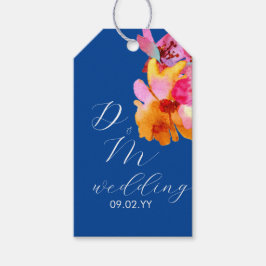 Bright Florals Watercolor Monogram Blue Wedding Geschenkanhänger