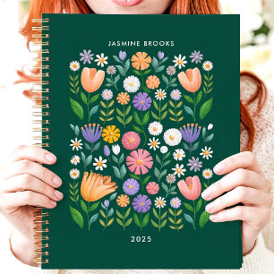 Bright Folk Art Floral Individuelle Name Planer