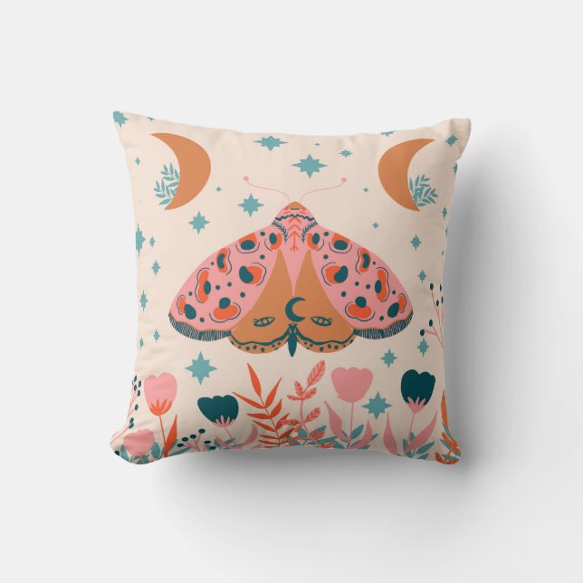 Bright Folk art Moths pattern Kissen (Vorderseite)