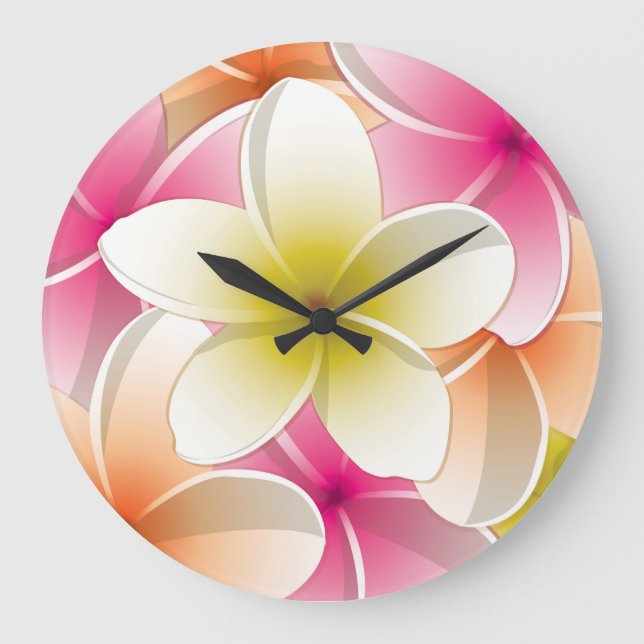 Bright Frangipani/ Plumeria flowers Große Wanduhr (Vorderseite)