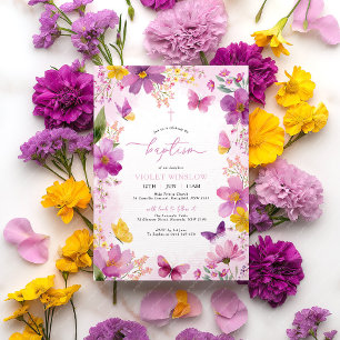 Bright Fuchsia Pink Taufe Christening Floral Einladung