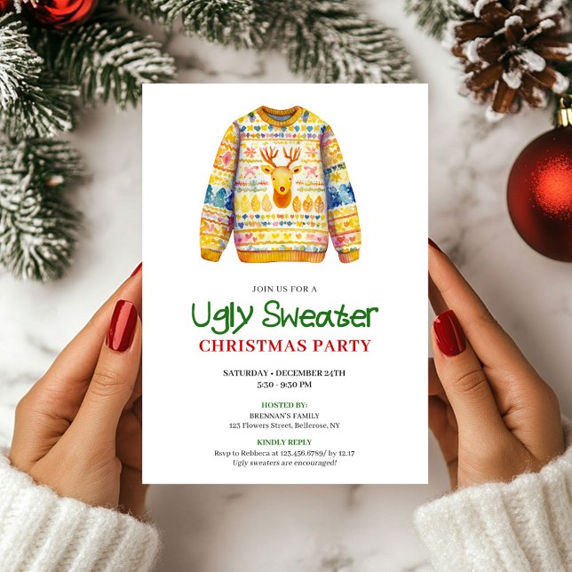 Bright Funny Ugly Sweater Xmas Party Invite Einladung (Bright Funny Ugly Sweater Xmas Party Invite)
