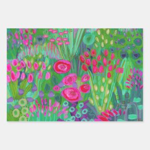 Bright Garden Wrapping Paper Flat Sheet Set 3 Geschenkpapier Set
