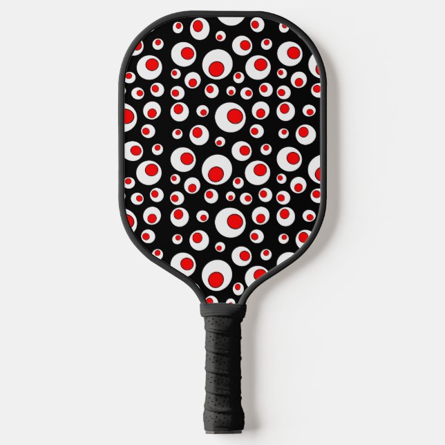 Bright Geometric Patterns Red White Circles Black Pickleball Schläger (Vorderseite)