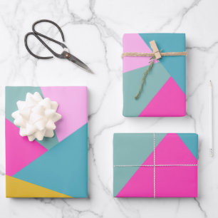 Bright Geometric Sunburst Formen Hot Pink Yellow Geschenkpapier Set