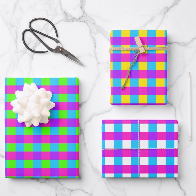 Bright Gingham Pattern Wrapping Paper Set Geschenkpapier Set (Vorderseite)