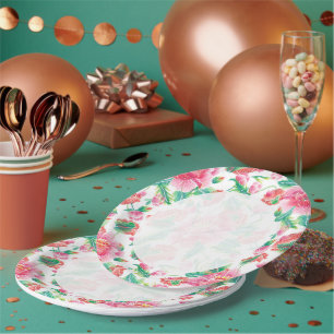 Bright Girl Pink Blume Muster Pappteller