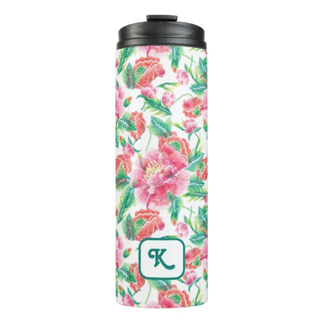 Bright Girl Pink Blume Muster Thermosbecher (Vorderseite)