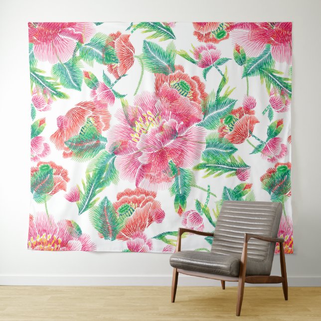 Bright Girl Pink Blume Muster Wandteppich (Beispiel (Horizontal))