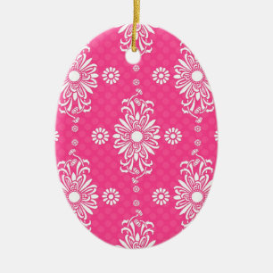 Bright Girl Pink und White Floral Muster Keramikornament
