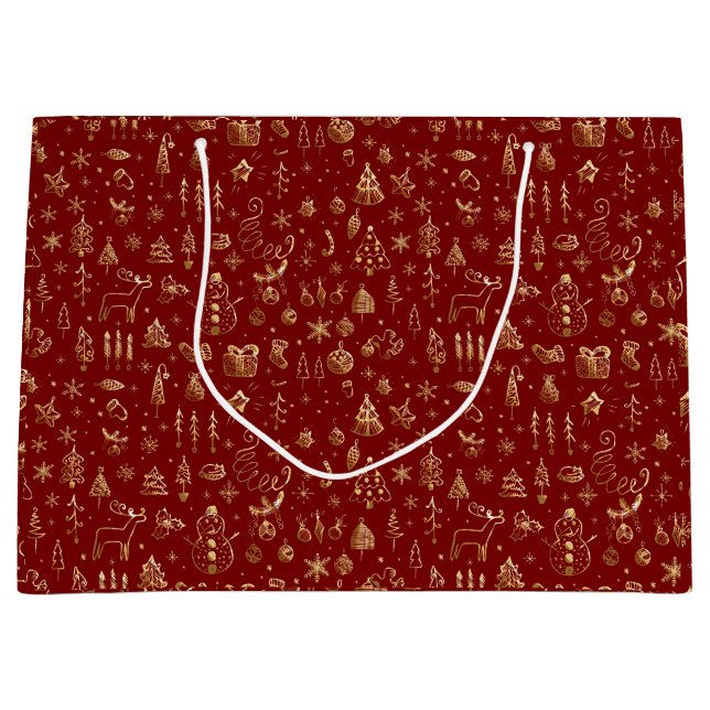 Bright Gold Red Boho Weihnachtsbaumen Snow Candy Große Geschenktüte (Vorderseite)