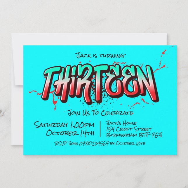 Bright Graffiti Dreizehn Einladung (Vorderseite)