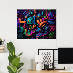 Bright Graffiti Print Poster Kunstwerk Mural