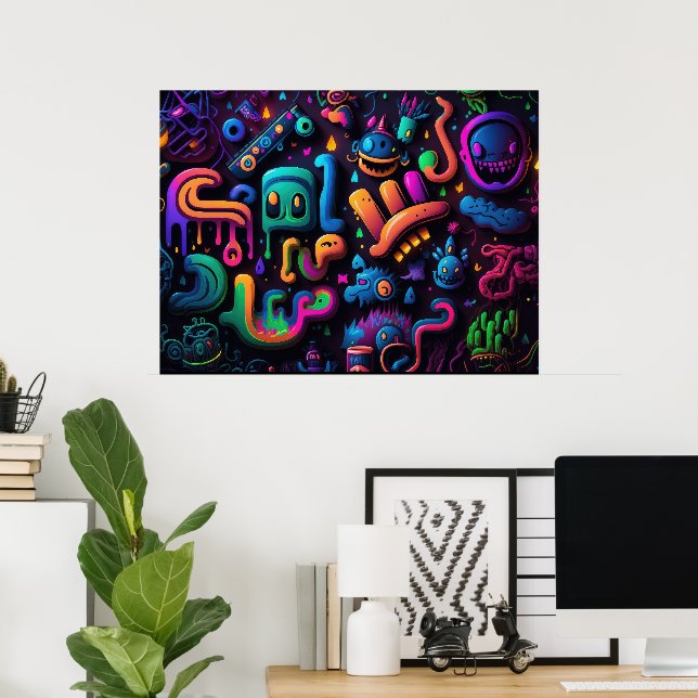 Bright Graffiti Print Poster Kunstwerk Mural (Heimbüro)