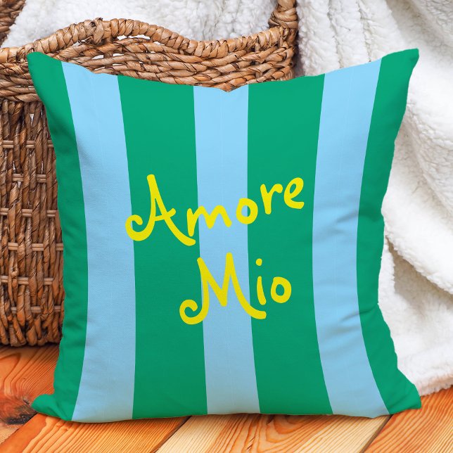 Bright Green and Blue Stripes | Amore Mio Kissen (Von Creator hochgeladen)
