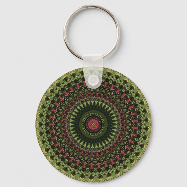 Bright Green Black and Red Mandala Design Bandana Schlüsselanhänger (Vorderseite)