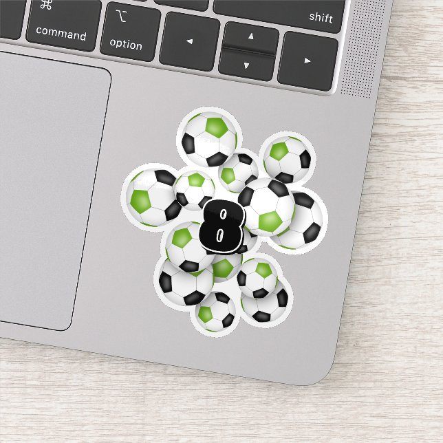 bright green black soccer balls personalized aufkleber (Detail)