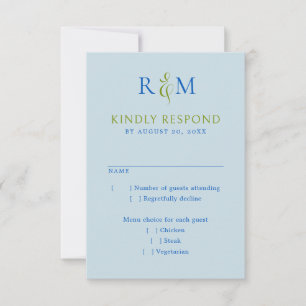 Bright Green Blue Simple Monogram Wedding RSVP Karte