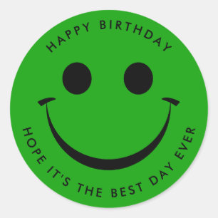 Bright Green Happy Face Birthday Runder Aufkleber